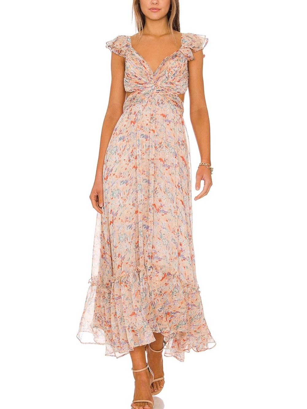 Floral Maxi Dress in Light Peach - Picture 2 of 9